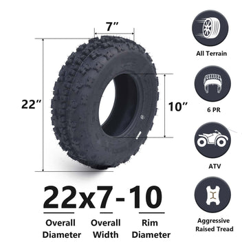 Garvee Set Of 4 ATV UTV All-Terrain Tires 22x7-10 Front 20x11-9 Rear 6-Ply Tubeless