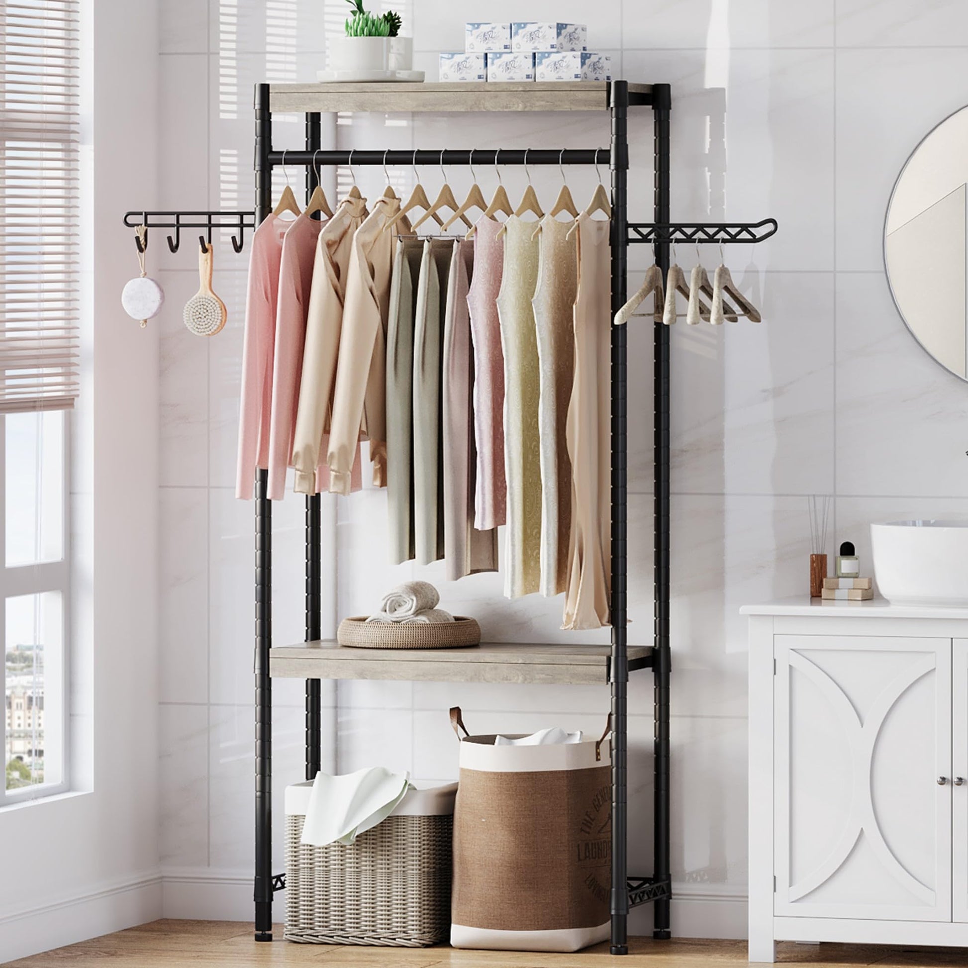 Garvee Over The Washer and Dryer Storage Shelf- Laundry Room Organization Space Saving Laundry Drying Clothes Racks Heavy Duty Adjustable Height Bathroom Shelf for Home Decor (Metal, 30" A)