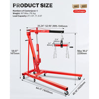 Garvee 2-Ton Hydraulic Engine Hoist Crane with 6-Wheel Stability, Folding Design, Military-Grade Steel, Locking Brakes, Adjustable Boom - Garage & Workshop, Red
