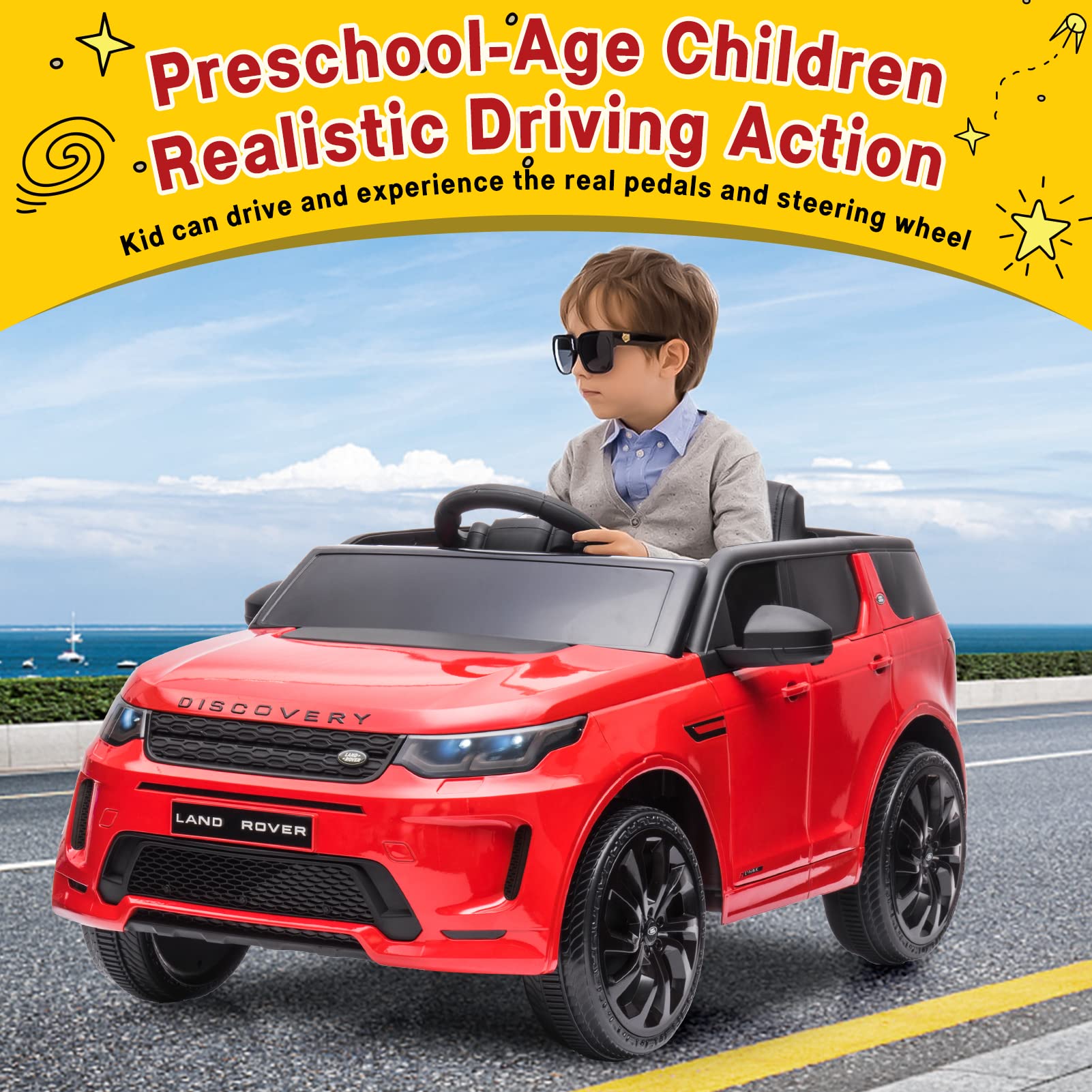 Garvee Ride - P Series: 12V Land Rover mini Kids Ride-On Car: Remote Control, LED Lights, Bluetooth, Music, Radio, Battery Powered, for Ages 3-8 - Red