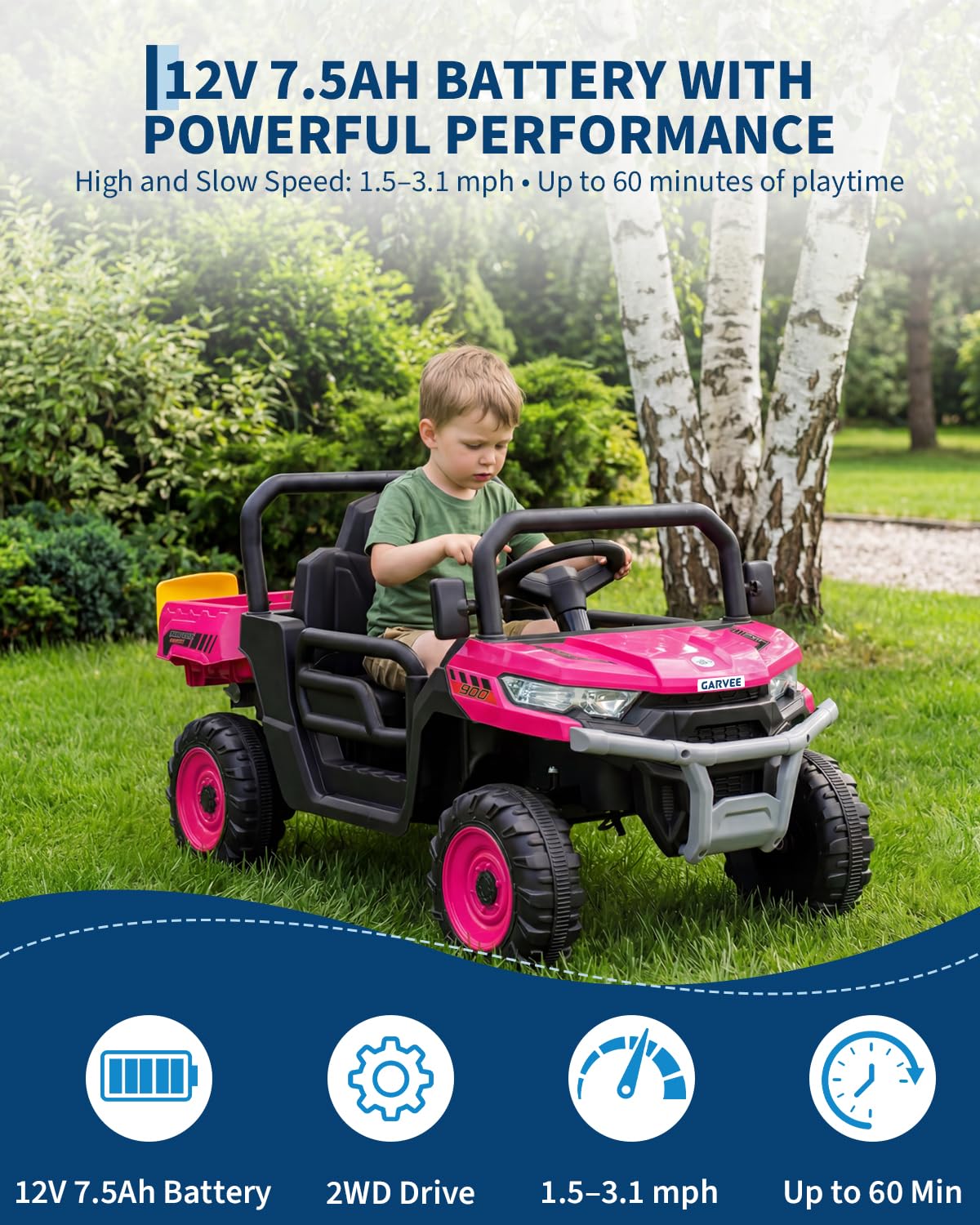 Garvee 12V Kids Ride on Dump Truck with Parent Remote Control, Single Seater Electric Farm Truck for Kids, Powered Dump Bed, Double Opening Doors, Suspension, LED Lights, MP3 & Horn,Rose Red