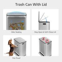 Garvee 60L/16 Gal Hands-Free Kitchen Trash Can, 2×8 Gal Pedal Trash Bin with Removable Baskets, Stainless Steel Garbage Can for Restaurant School Hospital Office