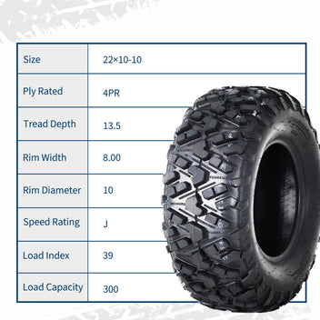 Garvee 22x10-10 ATV Tires (Set of 2) - 6PR Tubeless Heavy-Duty All-Terrain Tires for ATV/UTV, Ideal for Mud, Sand, Dirt, Snow, & Off-Road
