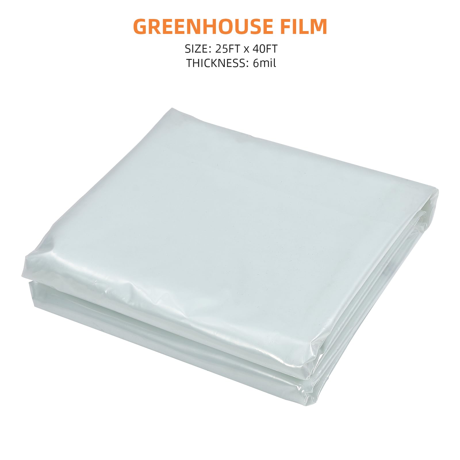 Garvee Greenhouse Plastic Sheeting Film Cover 25FT x 40FT, Polyethylene Greenhouse Film 6 Mil Heavy Duty,Plastic Sheeting UV Resistant for Farm, Garden, Windproof Frost& Dust Proof