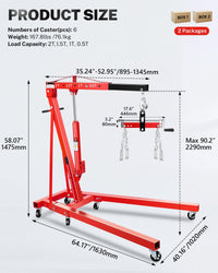 Garvee 2-Ton Hydraulic Engine Hoist Crane with 6-Wheel Stability, Folding Design, Military-Grade Steel, Locking Brakes, Adjustable Boom - Garage & Workshop, Red