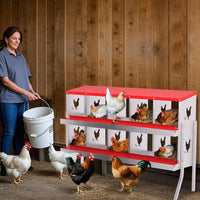Garvee Nesting Boxes for Chickens, 10 Compartment Chicken Nesting Box with Elevated Metal Legs, Metal Chicken Laying Boxes with Perch, Secure Lid, Versatile Wall Mount or Free Standing for Hens, red