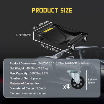 Garvee Heavy Duty Car Dolly Set of 4 with 3.5" Steel Wheels, 10000LBS Capacity, Vehicle Dollies 24"x15", Steel, Universal Fit