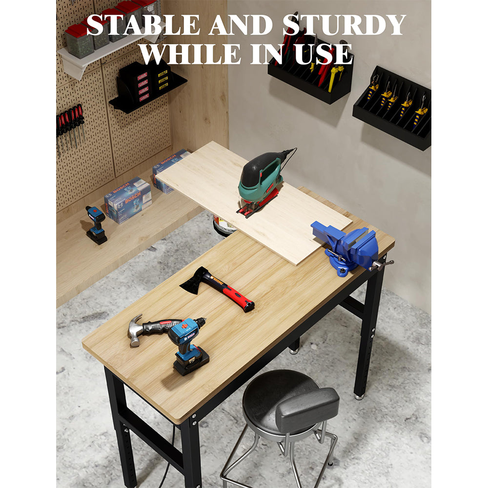 Garvee 60" x 20" Height Adjustable Workbench, 2200 Lbs Weight Capacity with Power Socket,Cable for Garages, Workshops, Homes & Offices (Rubber Pads)