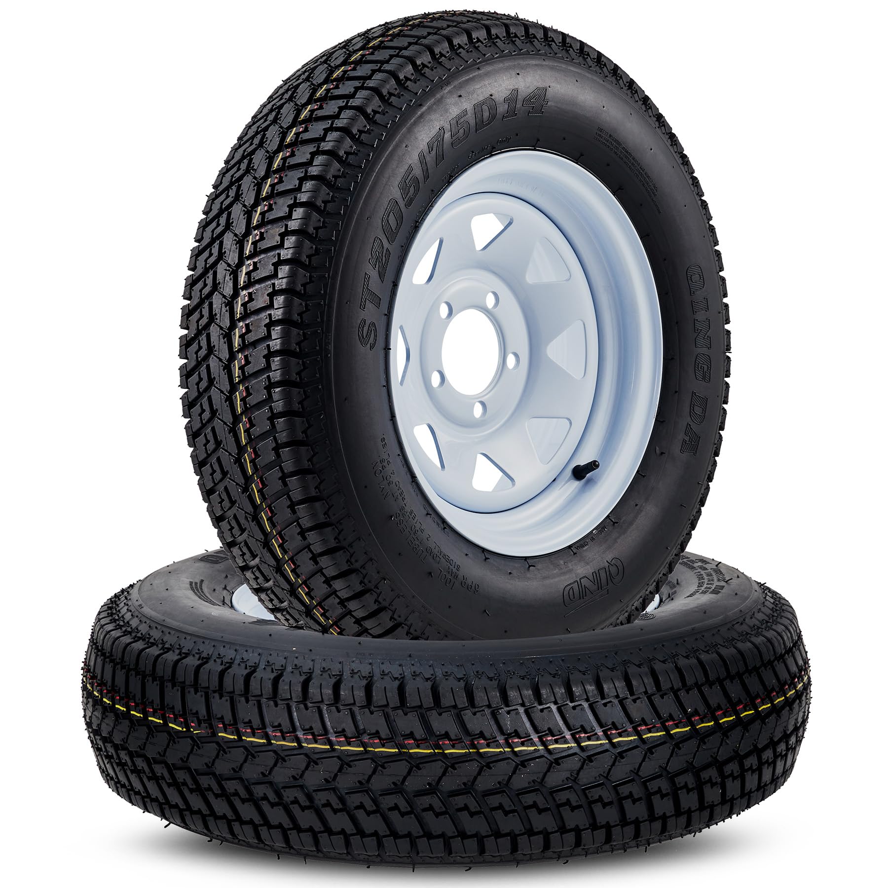 Garvee Set of 4 ST205/75D14 Trailer Tires with 14'' Rims, 5 Lug 4.5'', Load Range C, 6PR, White, Durable All-Season