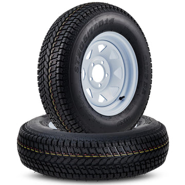 Garvee ST205/75D14 Trailer Tires, Set of 2, Load Range C 6PLY, 14" White Spoke Rims, Max Load 1760 LBS, 5 Lug on 4.5", Durable All-Terrain Design for Utility & Boat Trailers