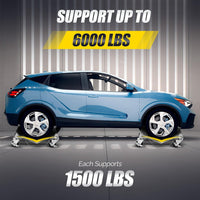 Garvee 4 Items 4 Tire Wheel Dolly Car, Premium Manganese Steel, 6000 Lbs Capacity, Heavy Duty, Antiskid & Recessed Design, 360° Rotatable Wheels, Silver