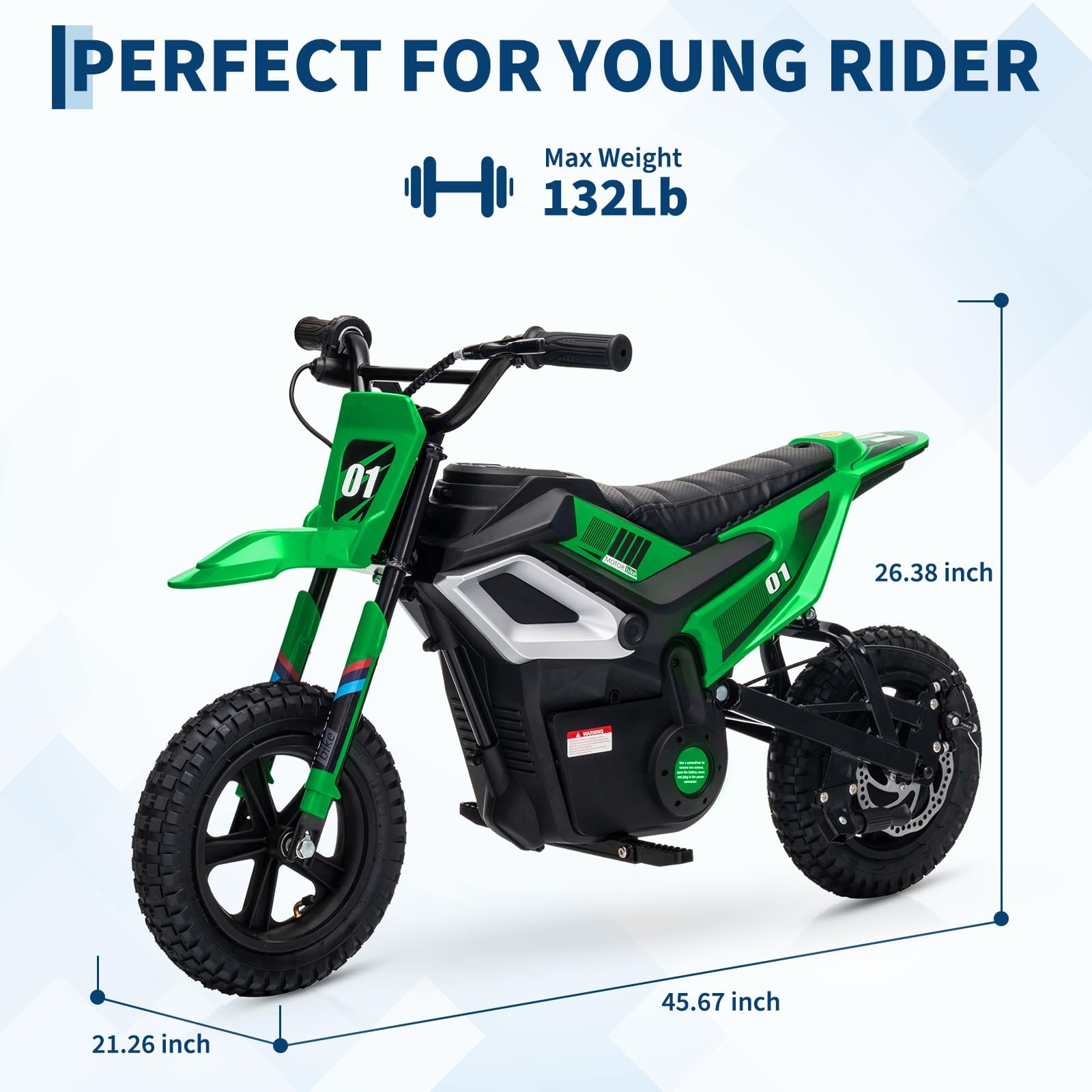 Garvee 24V Kids Electric Dirt Bike 350W Motor 10MPH Speed Rear Suspension Leather Seat Black Blue Green Red Rose White Outdoor Riding