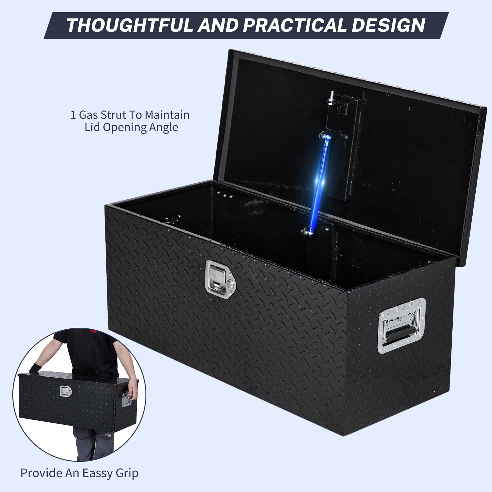 Garvee 48"X15"X15" Aluminum Truck Tool Box for Pickup Truck Bed RV Toolbox, Heavy Duty Tool Storage Box, Waterproof Storage Organizer Chest with Handle and Lock,  Black -No Sliding Box