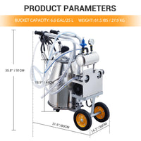 Garvee 6.6 Gal/25L Portable Cow Milking Machine, Electric Milking Machine with 304 Stainless Steel Bucket, Automatic Pulsation Vacuum Milker with Food-Grade Silicone Cups and Tubes, for Cows and Goats