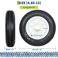Garvee 4.80-12 Trailer Tire and Wheel Assembly, Heavy-Duty Load Range C, 12 Inch White Modular Wheel for Utility Boat Camper Trailers, Set of 2