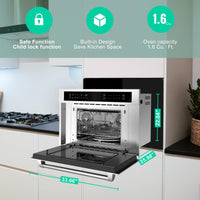 Garvee 30’ Microwave Oven, 1.6 Cu.Ft Capacity Built-In Microwave Convention Oven with Air Fryer, Child Safety Lock, Drop Down Door, 3D Surround Heating Touch Control for Versatile Cooking Solutions