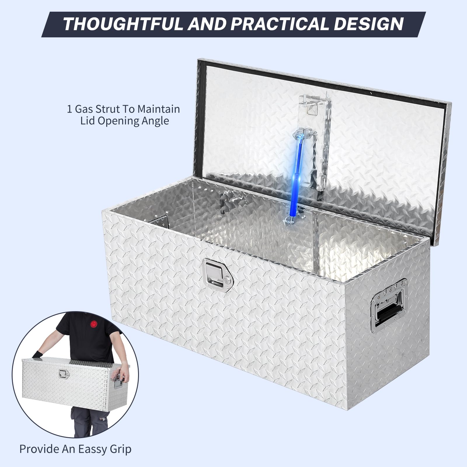 Garvee 48-Inch Aluminum Truck Tool Box - Heavy-Duty Waterproof Storage Organizer Chest with Handle & Lock for Pickup Truck Beds & RVs, 48" x 15" x 15", Silver