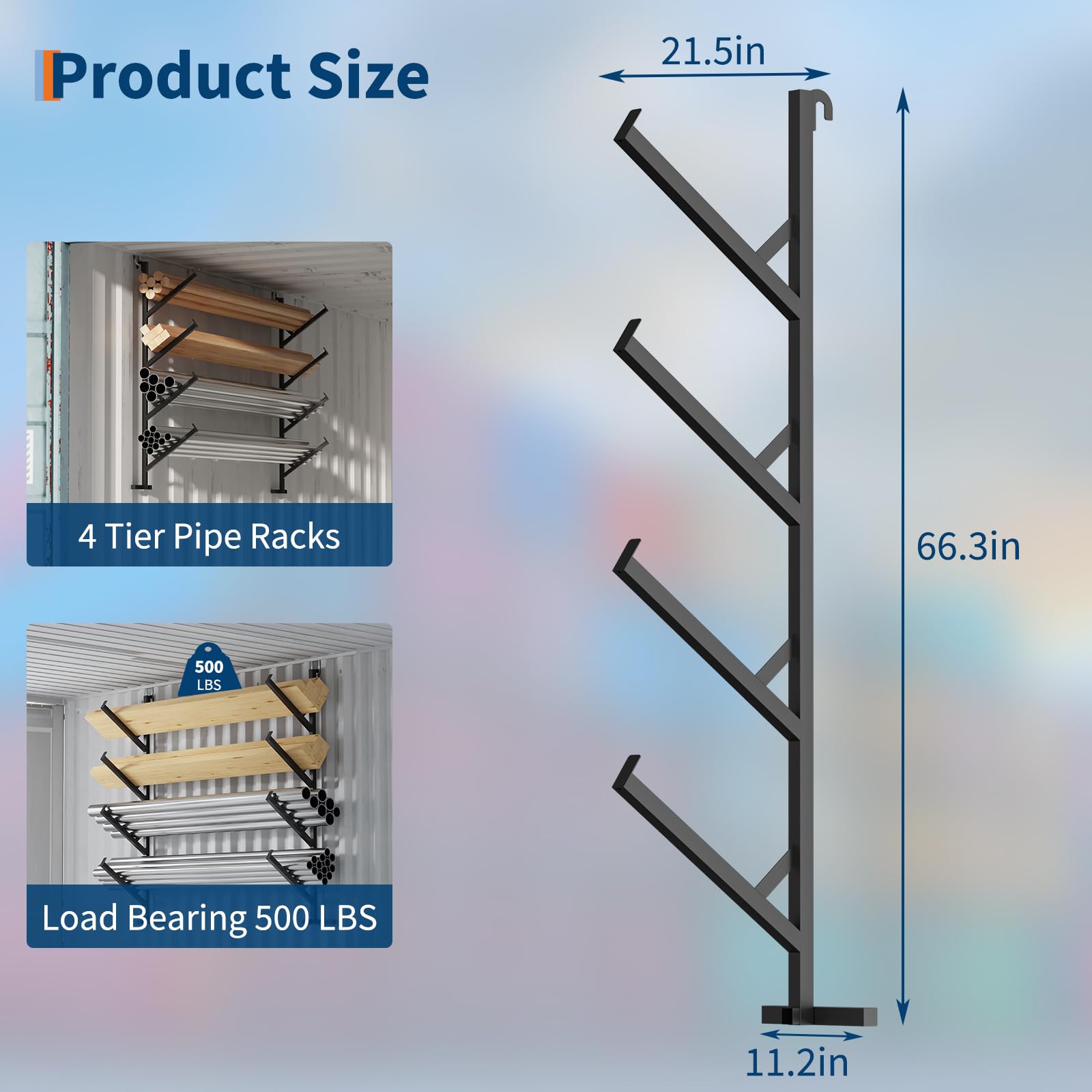 Garvee 4 Pack Shipping Container Pipe Rack, 4-Tier Heavy-Duty Container Shelving Brackets, No-Drill Installation, Vertical Storage, 400 LB Capacity, Black