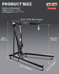 Garvee 2-Ton Folding Engine Hoist Hydraulic Crane with 6 Swivel Wheels & Adjustable Boom Reinforced Steel Rust-Proof Coating Garage Workshop Farm, Black