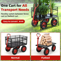 Garvee 1400lbs Steel Garden Cart - Heavy Duty Yard & Garden Wagon with Removable Mesh Sides, 2-in-1 Rotating Handle & 16" All-Terrain Wheels for Farm & Yard