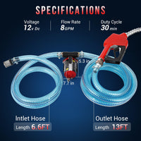 Garvee Fuel Transfer Pump DC 12V Diesel Transfer Pump with Nozzle Hose Cast Iron Gasoline Transfer Pump, 8GPM, Overheating Stability, Applicable to Gasoline, Diesel, Clear