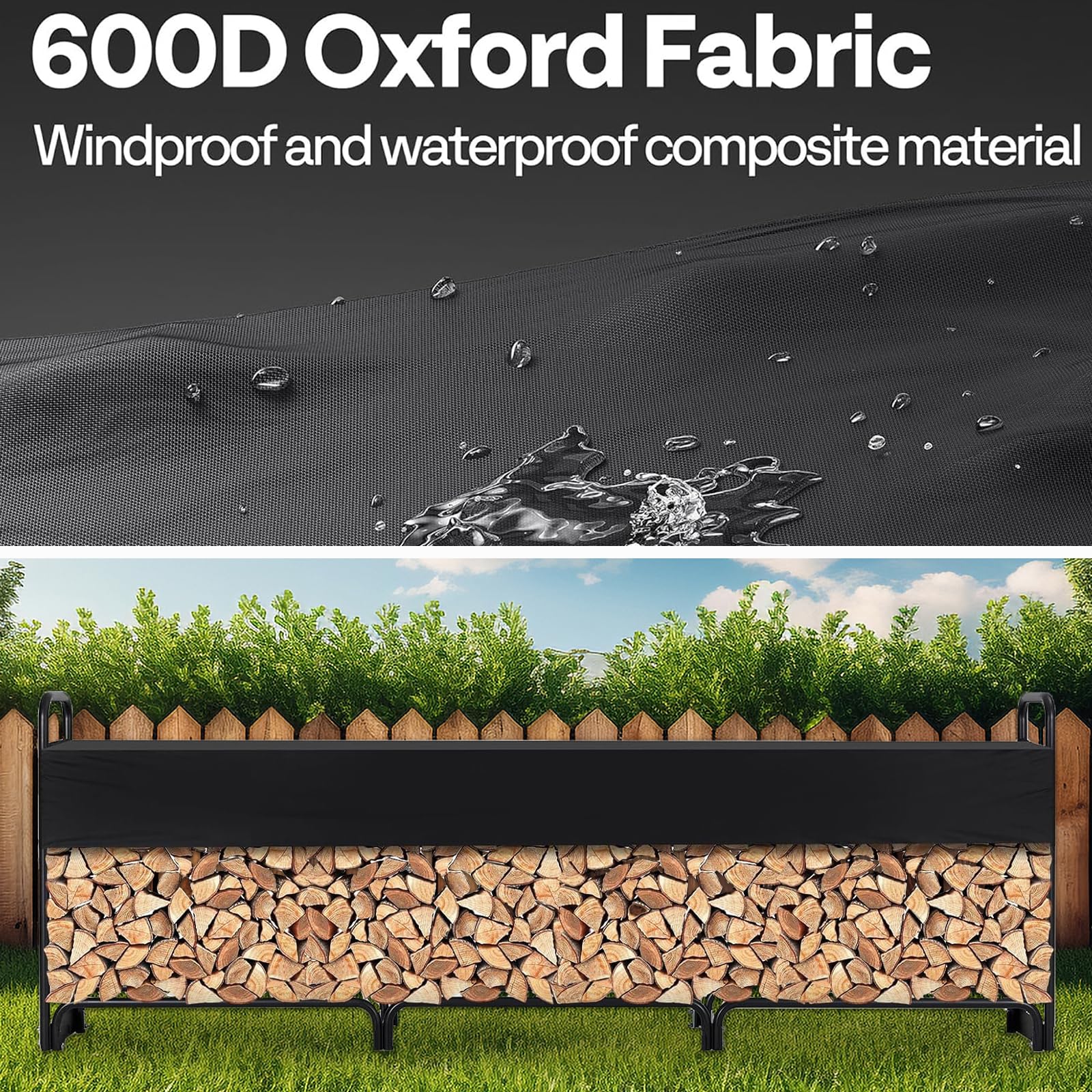 Garvee 12.5FT Outdoor Firewood Rack with Waterproof Cover – Heavy Duty 3/4 Cord Log Holder for Fireplace, Patio & Indoor/Outdoor Storage (150"x47"x14")