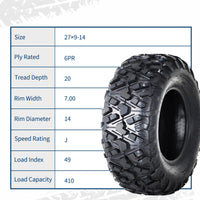 Garvee 27x9-14 ATV Tires (Set of 2) - 6PR Tubeless Heavy-Duty All-Terrain Tires for ATV/UTV, Ideal for Mud, Sand, Dirt, Snow, & Off-Road