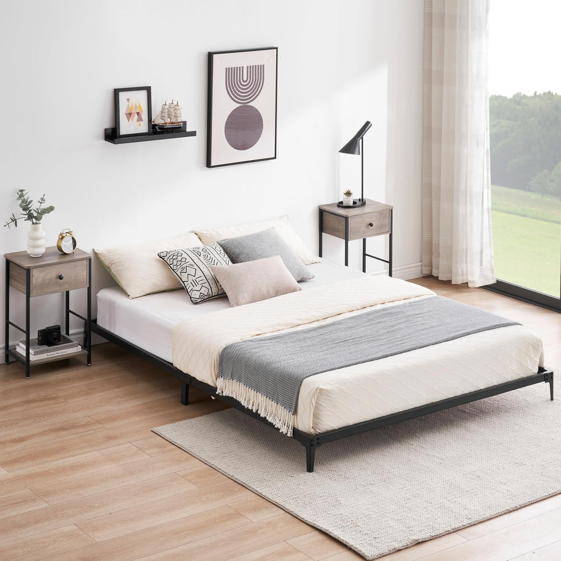 6-inch low-profile queen bed frame with sturdy metal slat support in black