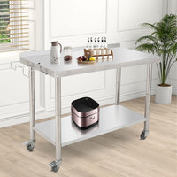GARVEE 48"L x 24"W x 35"H Stainless Steel Work Table - Heavy-Duty Prep Table with Undershelf, Backsplash, Wheels, and Garbage Rack for Kitchen and Commercial Use