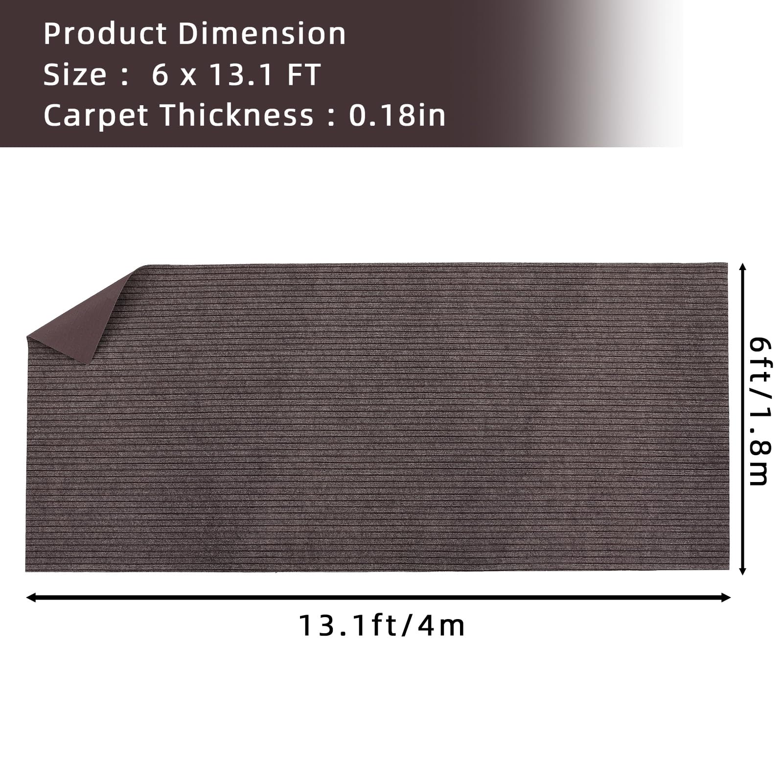 Garvee 6' × 13.1' Boat Marine Carpet,Stripe Brown Marine Carpet, Indoor/Outdoor Rug, TPR Non-Slip, Waterproof, for Patio Deck, Outdoor Use, Camping