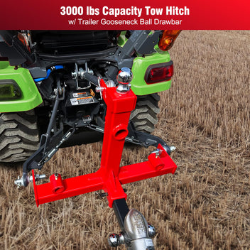 Garvee 3000lbs 3Pt Gooseneck Trailer Hitch, 2 Inch for Cat 1 Tractors