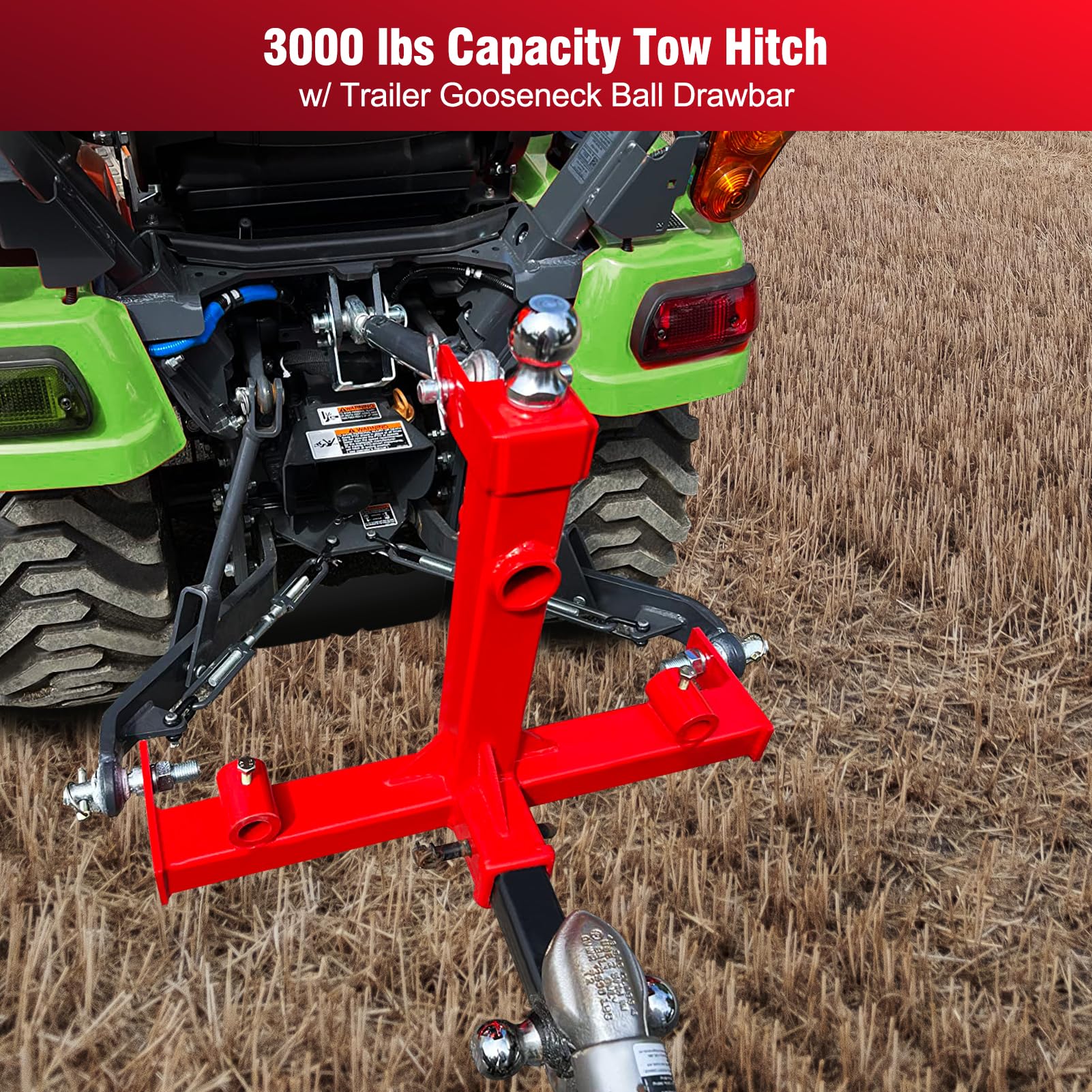 Garvee 3000lbs 3Pt Gooseneck Trailer Hitch, 2 Inch for Cat 1 Tractors