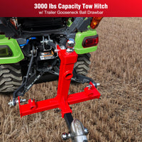Garvee 3000lbs 3Pt Gooseneck Trailer Hitch, 2 Inch for Cat 1 Tractors