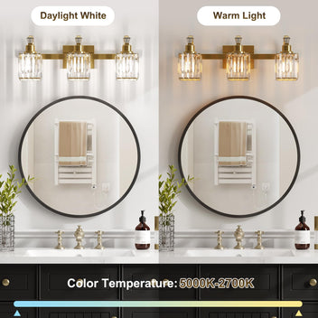 Garvee Bathroom Vanity Light Fixtures Modern Crystal Vanity Light Fixtures Over Mirror，3 Light Modern Crystal Wall Lighting with Square Shade（Gold