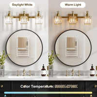 Garvee Bathroom Vanity Light Fixtures Modern Crystal Vanity Light Fixtures Over Mirror，3 Light Modern Crystal Wall Lighting with Square Shade（Gold