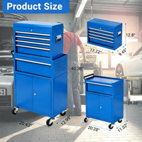 Garvee 20 Inch Heavy-Duty Tool Chest with 5 Drawers, Rolling Tool Box Cabinet on Wheels, 2-in-1 Detachable Tool Storage Organizer for Garage, Workshop, and Home Improvement, Locking Steel Tool Cart with Top Tool Box, Blue