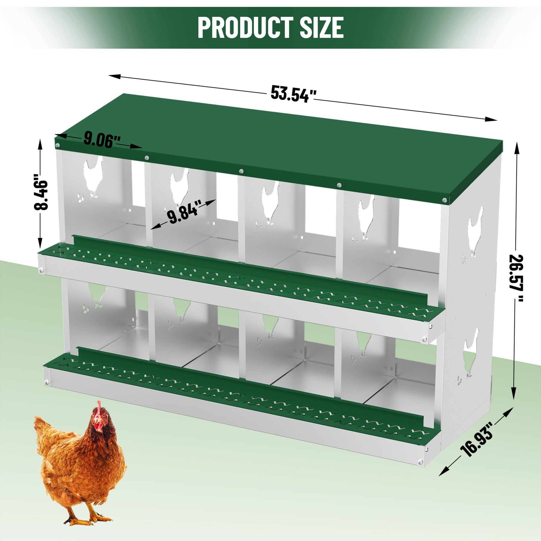 Garvee 8 Compartments Metal Chicken Nesting Boxes, Nesting Boxes, Chicken Laying Box with Roll Out Egg Collection with Vented Holes