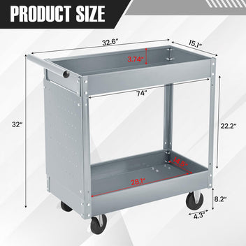 Garvee 2 Tier Rolling Tool Cart, 330 Lbs Metal Heavy Duty Utility Cart On Wheels, 2 Shelf Steel Utility Cart, Tool Storage Organizer for Mechanic, Garage, Workshop, Warehouse & Repair Shop