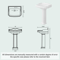 Garvee Vintage Bathroom Pedestal Sink, 19"L x 23" W Retro White Bathroom Sink With Overflow Hole, Freestanding Ceramic Sink With Single Hole