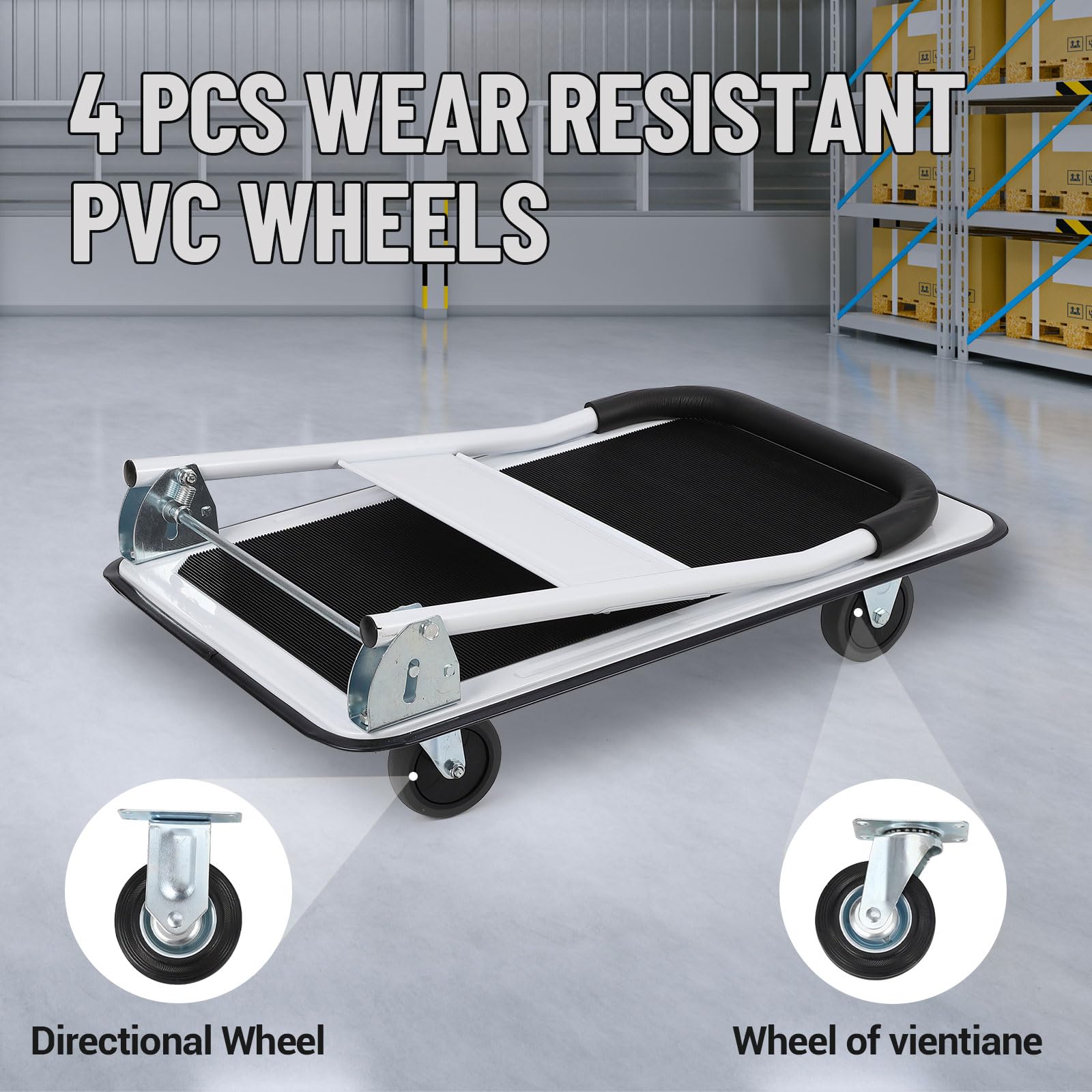 Garvee Platform Truck Cart 330 LBS Load Capacity, Foldable Steel Hand Push Dolly with 4" Rubber Wheels, Heavy Duty Flatbed Hand Cart 29" x 19" for Loading and Moving, Home Office Warehouse