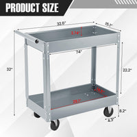 Garvee 2 Tier Rolling Tool Cart,330 Lbs Metal Heavy Duty Utility Cart On Wheels,2 Shelf Steel Utility Cart, Tool Storage Organizer for Mechanic, Garage, Workshop, Warehouse & Repair Shop