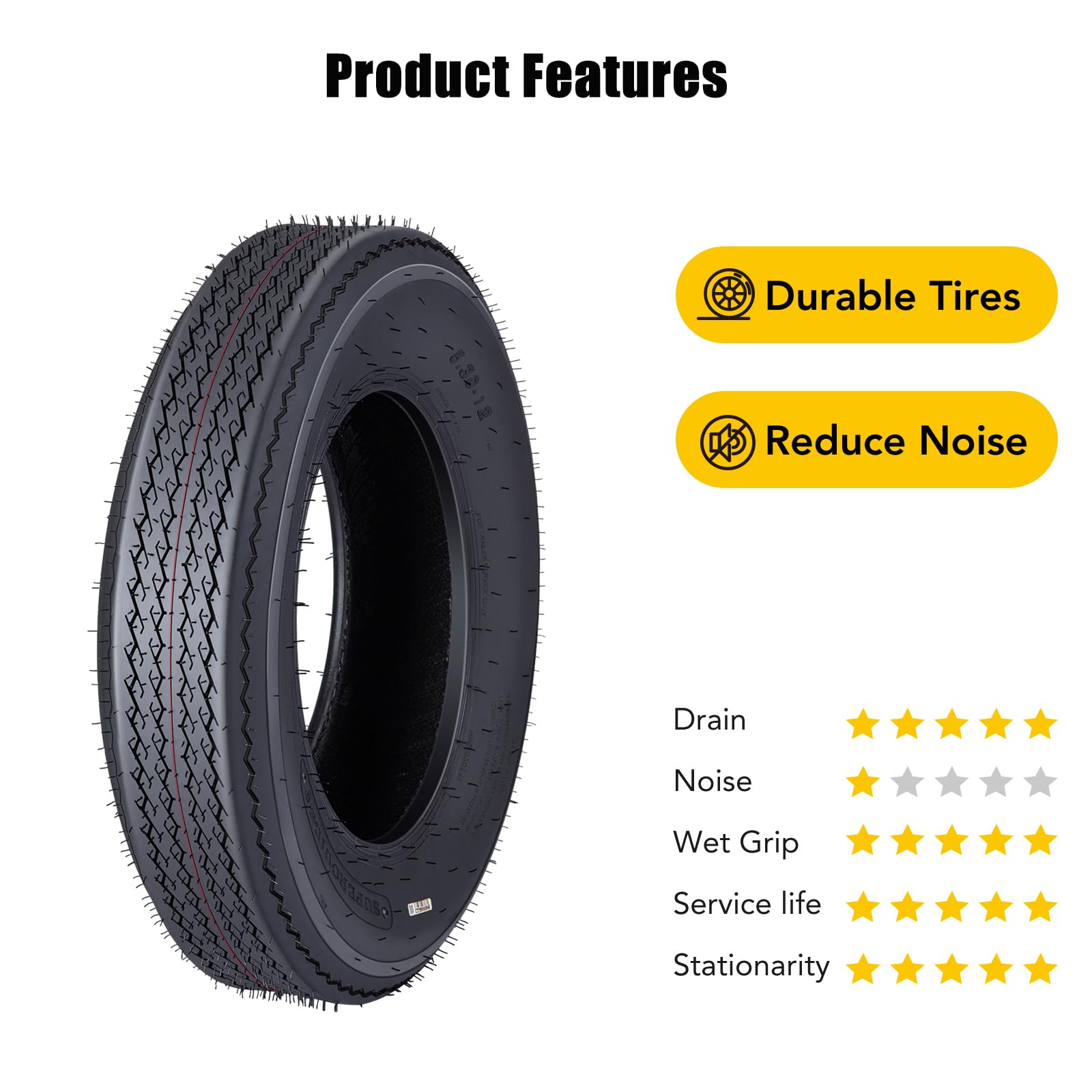 Garvee 5.30-12 Trailer Tires, 2 Pack, Load Range C 6PLY, Max Load 475 LBS @ 80 PSI, Tread Depth 6mm, Spoke Wheel,Suitable for All Kinds of Small and Light Trailers