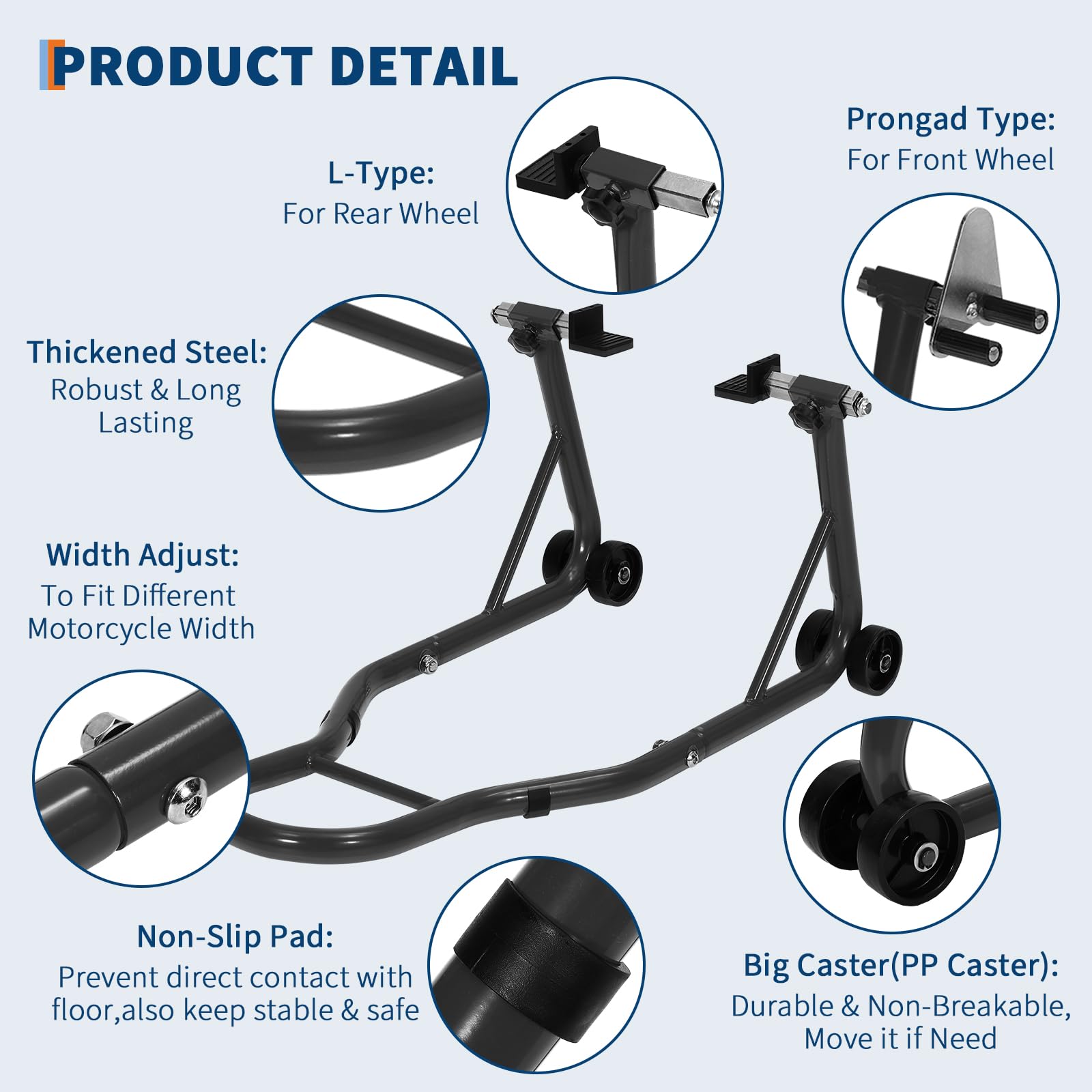 Garvee Motorcycle Stand Lift 900Lbs Capacity Adjustable Front & Rear Combo Steel Frame Powder-Coated Durable Universal Fit Maintenance Use