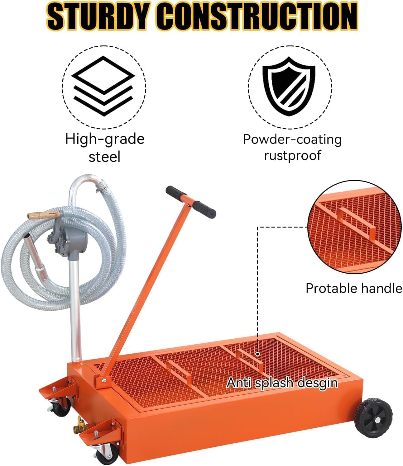 Garvee 25 Gallon Waste Oil Drain Tank Low Profile with Wheels Steel Durable Mesh Grille for Garage Workshop