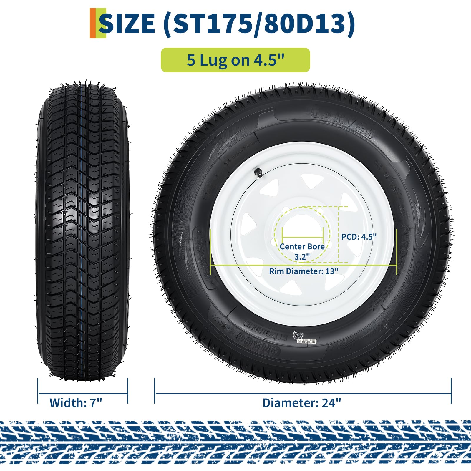 Garvee ST175/80D13 Trailer Tire and Wheel Assembly, Heavy-Duty Load Range C 6PR, 5 Lug White Modular Wheel, 13 Inch Tires for Utility and Boat Trailers, Set of 2