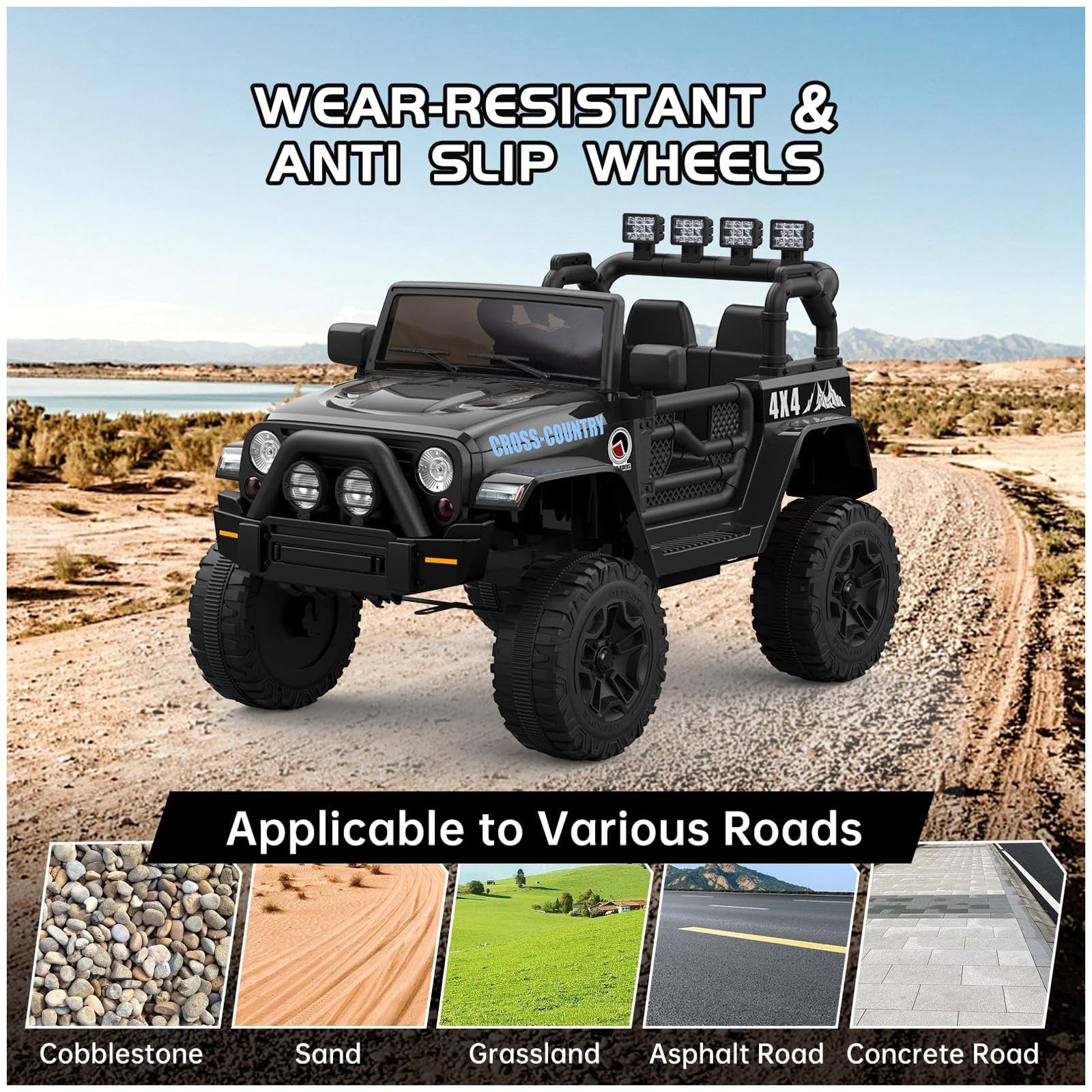 Garvee Ride - P Series: 12V Kids Ride On Truck Car w/Parent Remote Control, Spring Suspension, Led Lights,3 Speed Adjustable, Kids Gift for Boys and Girls - Black