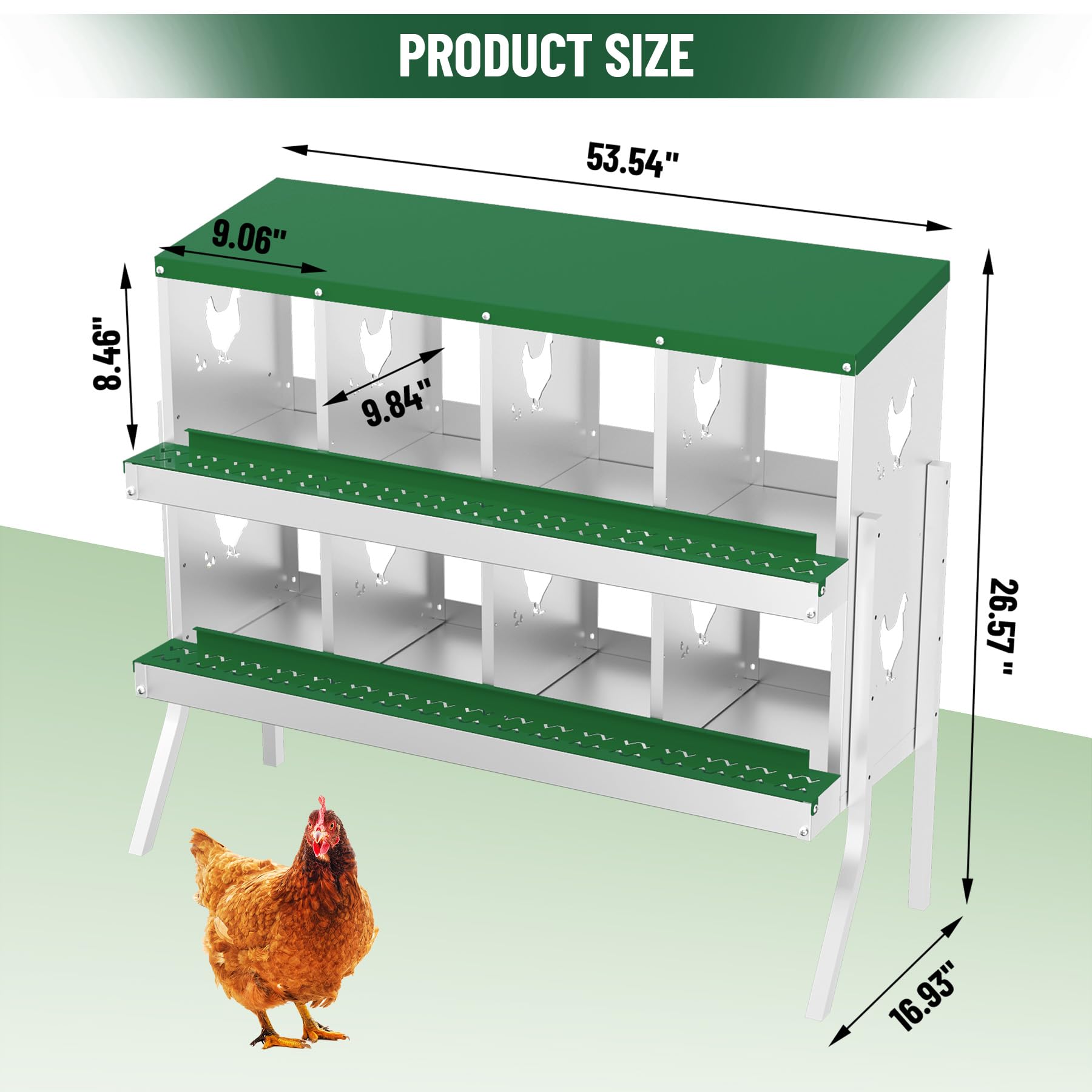 Garvee 8 Compartments Metal Chicken Nesting Boxes, Nesting Boxes with Metal Legs, Chicken Laying Box with Roll Out Egg Collection with Vented Holes