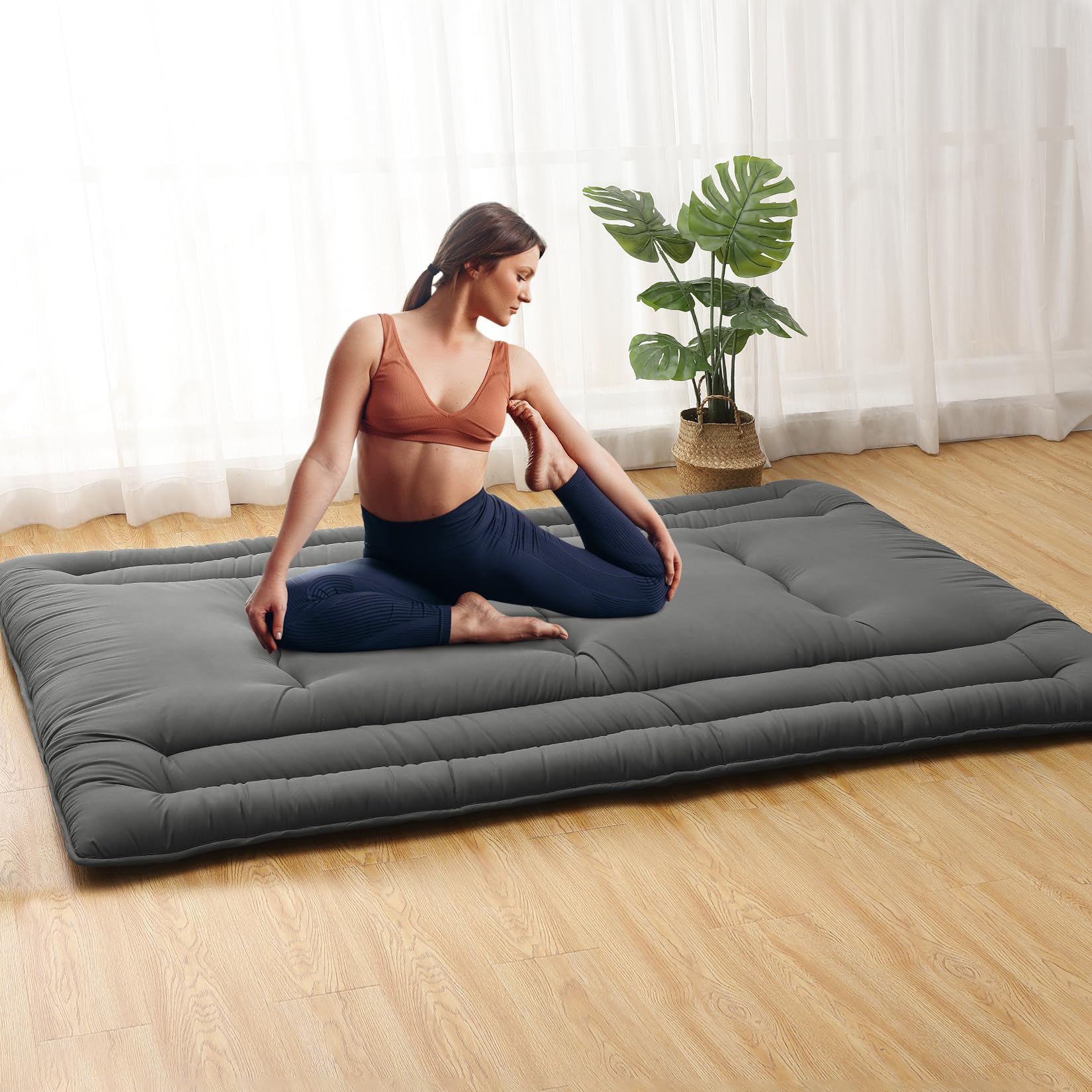 Garvee Futon Mattress Full Size, Foldable Sleeping Mattress Tatami Mattress for Adults, Roll Up Japanese Style Floor Bed Dormitory Floor Mattress for Rv Travel Camping, Dark Grey