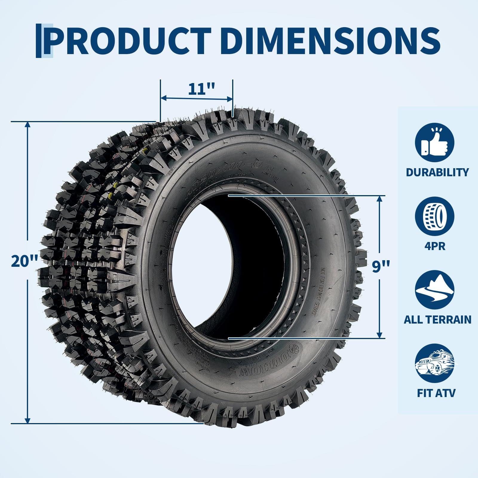 Garvee 20x11-9 Sport Racing ATV Tires - Tubeless Knobby Tread Off-Road Tires, Black