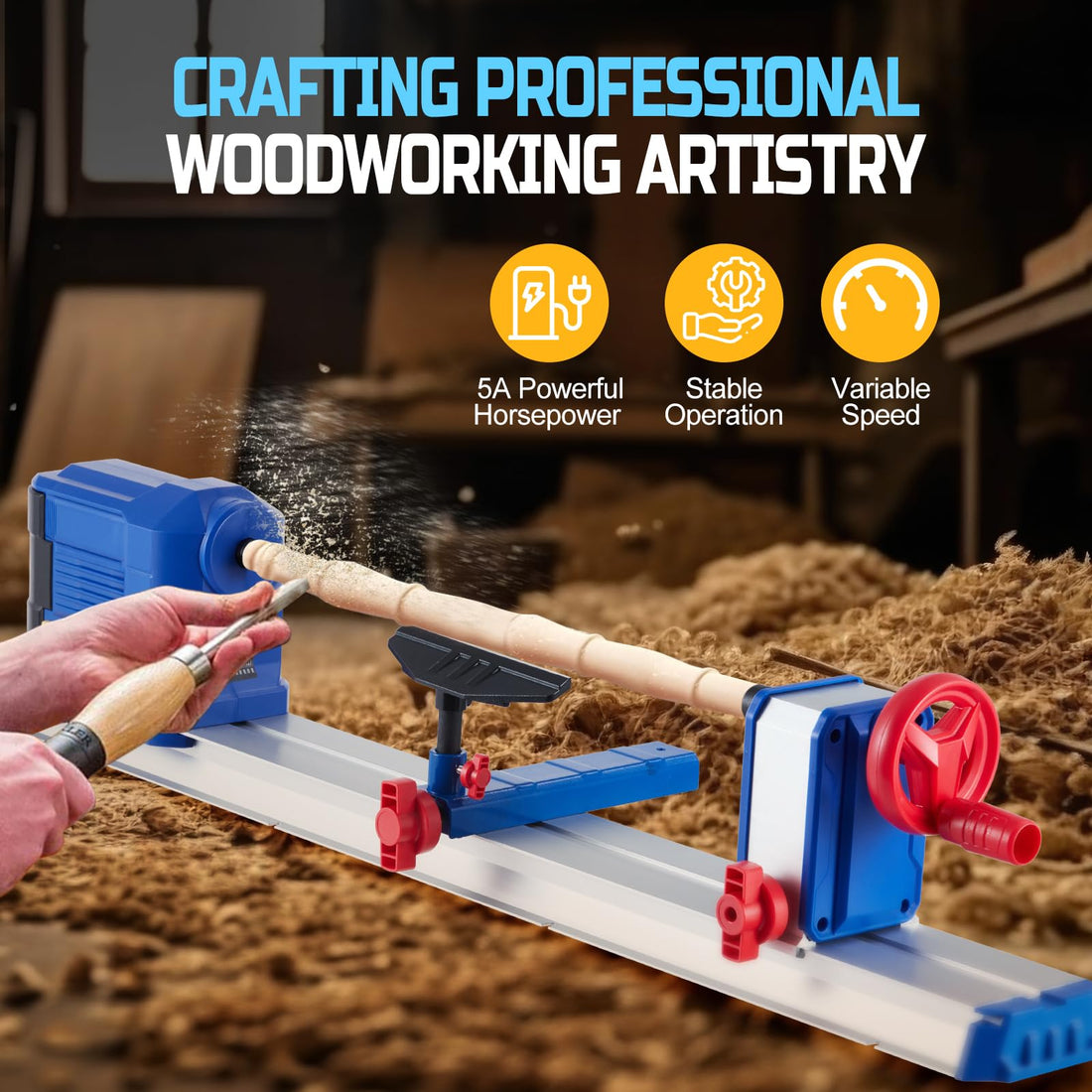 Garvee Wood Lathe, 10" x 24" Benchtop Wood Lathe Machine 0.8 HP 600W Infinitely Variable Speed 800-3000 RPM, Wood Turning Lathe Machine with Wrench & 2 Chisels for Woodworking, Woodturning